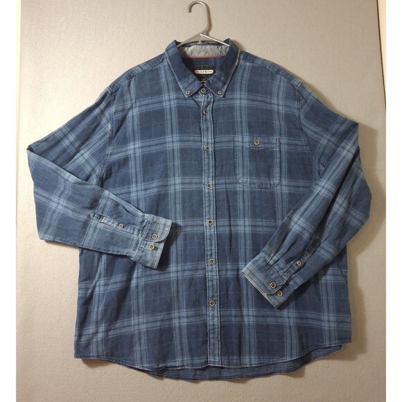 32 Bar Blues Flannel Shirt Men’s XXXL Blue Button Down Plaid Cotton Long Sleeve - Picture 1 of 7
